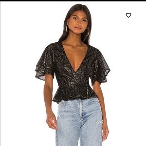 Revolve Siri Wrap Top in Noir & Gold